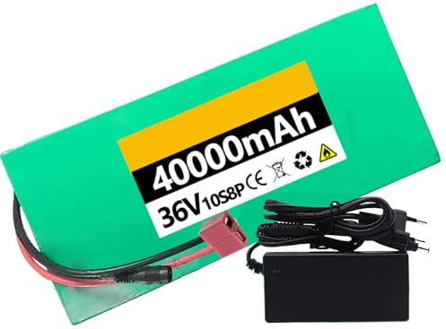 36V 20AH 30Ah 40Ah Ebike Lithium Akku, E-fscooter Akku mit BMS, 36V 20AH 30Ah 40Ah Batterie mit 2A Ladegerät für 200W 350W 500W 800W Elektrofahrrad Scooter Motor T,36V 40AH
