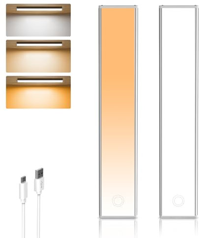 Schrankbeleuchtung LED 30cm, 2er Pack Unterbauleuchte Küche mit Bewegungsmelder, 1500 mAh Magnetisch & USB-Ladung, Dimmbare Vollflächenbeleuchtung für Schränke, Flur, Treppen