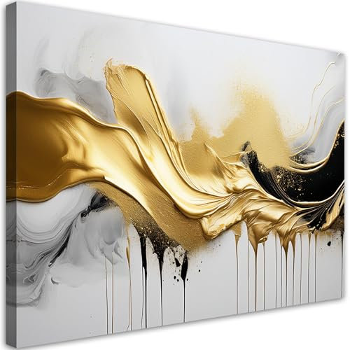 Feeby - Tableau sur Toile - Decoration Murale Peinture - Abstraction dorée en 3D - 120x80 1partie - Chambre Toiles Intissé - Tableaux chambre à coucher - Decoration Chambre