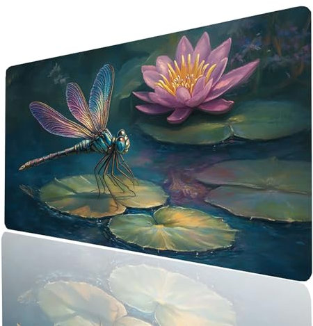 Mouse Mat Dragonfly Desk Mat Large 56x24x0.12 Inch Waterproof Gaming Mouse Pad Flower Mousepad Soft Smooth Surface and Non-Slip Rubber Base Keyboard pad for Gaming PC, Laptop, Office Desk Model-09749