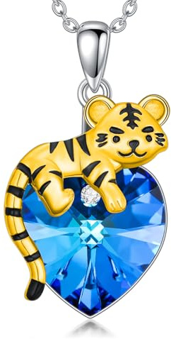 LONAGO Tier Halskette 925 Sterling Silber Tiger Kuh Löwe Fledermaus Anhänger Halskette für Damen
