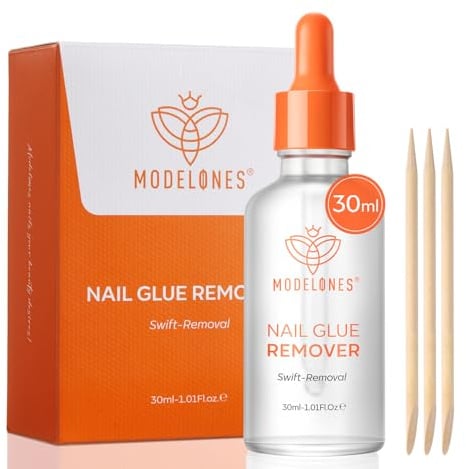 Modelones Nagelkleber Entferner 30ML für Nageltips, Gentle & Schnell Entfernen zum Aufdrücken von Nägeln, Nagellack, Künstliche Nägel, Acryl-Nagelspitzen mit Holzstäbchen