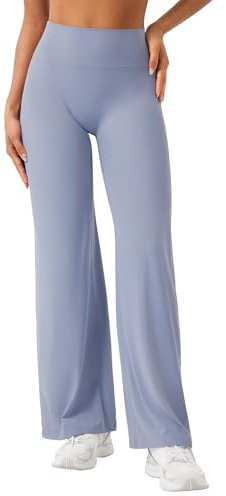 ZAAYO Nahtlose Straight Leggings Damen Hohe Taille Flared Leggings Yoga Hosen Sport Yoga Legging Damen Gym Yoga Pants Schlaghose Granitblau XS
