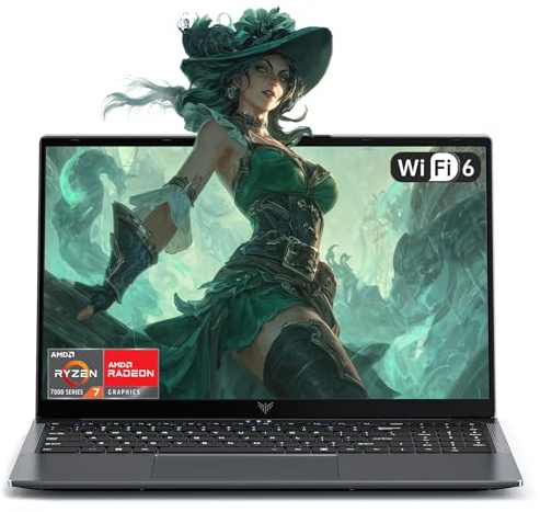 Computer portatile 2025 con AMD Ryzen7 (fino a 4,3 GHz, 8C/16T), grafica AMD Radeon, 16 GB DDR4 RAM 512 GB SSD, WiFi 244 pollici IPS display, batteria 4800 mAh, tipo C, micro SD, webcam, computer