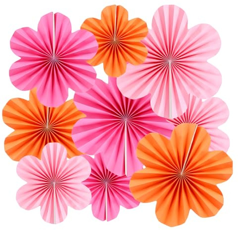 9pcs Paper Flowers Fans, Hanging Paper Decorations for Birthday Table Decorations, Wedding Table Decoration Baby Shower Engagement Party Decorations, Outdoor Party and Home Décor(Pink and Orange)
