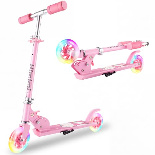 Trottinette pour enfants de 3 à 8 ans, design pliable, barre en T légère en aluminium à 3 niveaux, 71,1 à 80,3 cm, roues en polyuréthane lisses et silencieuses, conduite sûre grâce au déplacement du