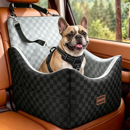 JOEJOY Seggiolino per auto per cani di taglia piccola e media, seggiolino per auto lavabile con tasche portaoggetti, imbottitura in memory foam rinforzato, rialzo per seggiolino per cani per sedile