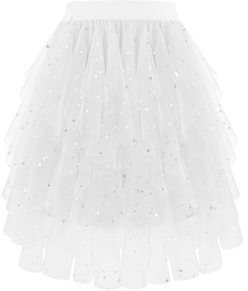 Bbonlinedress Tutu Tüllrock Damen Knielang Petticoat Unterrock Cosplay Rock Kurz Tanzrock Elastisch Tüll Ballett Kostüme Karneval Fasching Skirt