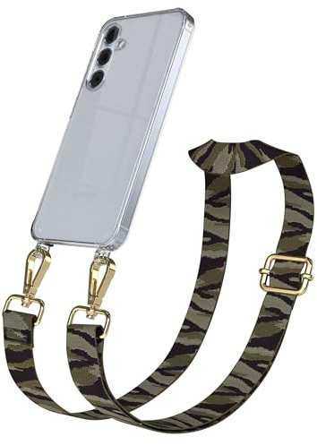 EAZY CASE Handykette - Verstellbares Taschenband kompatibel mit Galaxy A55, Schulterriemen, Handykordel mit Silikon Hülle, Umhängetasche, Grün Camouflage Gold
