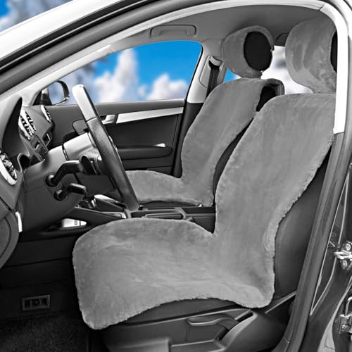 3 Pagen® 2er-Set Autositzbezüge aus Plüsch grau – Schonbezug fürs Auto – Sitzkomfort im Winter – Wärmender Sitzbezug für Fahrer & Beifahrer – Maße: 145x55cm