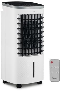Midea 5L Air Cooler, 3 Speeds, 3 Modes, Oscillation, Timer, Remote | 3 speeds, 3 modes, oscillation, low‑noise airflow, timer, remote control, portable 3‑in‑1 design for home and office