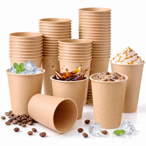Rliocvhe 100 Unités 250ml Gobelets à Café en Papier Kraft,Gobelet Carton,Tasses à Café Chaud en Papier Kraft,pour Boissons Chaudes et Froides,pour le Café, le Latté, le Macchiato, le Cappuccino