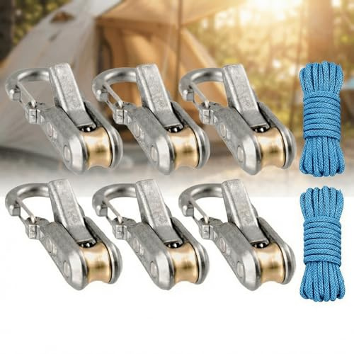 Rope Roller Cam Lock Tensioner, 6-Pack Cord and Tightening and Cinching Tool for Paracord, Durable Heavy Duty Rope Tightener Ratchet for Camping, Tent Guylines and Outdoor Gear Bundling