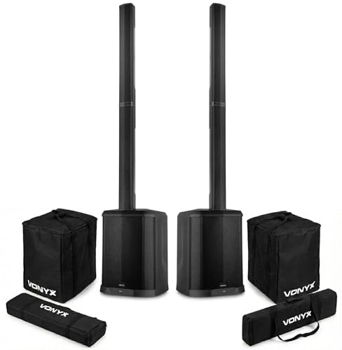 Vonyx VX822 Column Speaker System - 2er Set mit Tasche & Cover, PA Anlage Aktiv, 3600 Watt Säulenlautsprecher, 12 Zoll Subwoofer Aktiv, Pairing, Bluetooth 5.0, DJ Anlage Komplett Set, PA Lautsprecher
