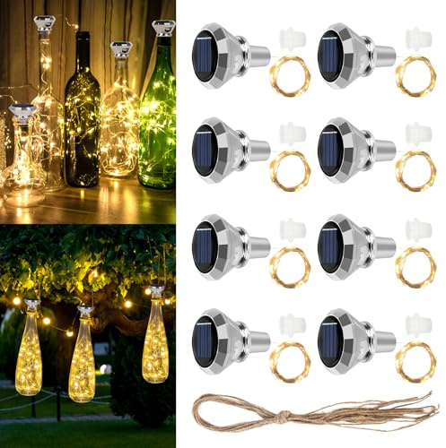 LYPPUL 8 Stück Solar Flaschen Licht, 2M 20 LED Flaschenlichterkette Korken | Solar Diamant Flaschenlichter, Außen LED Korken Weinflasche Lichtkette für Flasche DIY, Party, Garten, Hochzeit Deko
