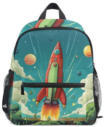 DDDIYEU Roter GrüNer Raketen Himmel Der Karikatur Kleinkind Rucksack Kinder Leichtgewicht Büchertasche Vorschule Schülerrucksack für 2-7 Jahre die Reise Mädchen Jungs