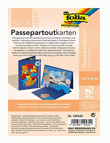 folia 120535 - Passepartouts mit ovaler Stanzung, ca. 10,5 x 15 cm, 5 Karten (220 g/qm) und Kuverts, königsblau - ideal für Einladungen, Glückwunsch- oder Grußkarten