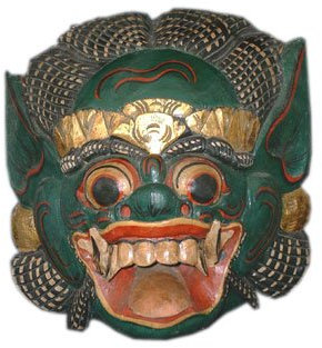 Unbekannt Holzmaske Barong II, 17Wandmaske grün Wandskulptur Barongmaske für die Wand Wanddeko