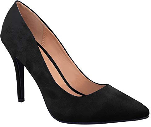 Womens Ladies Low MID HIGH Heel Pointed Toe Pumps Smart Office Work Court Shoes Size (UK 8 / EU 41 / US 10, Black Suede)