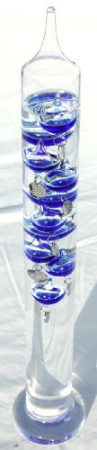 Large 44cm tall Free standing galileo thermometer with blue coloured baubles