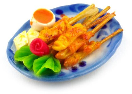 MyTinyWorld Dolls House Miniature Chicken Satay Skewers on a Ceramic Plate