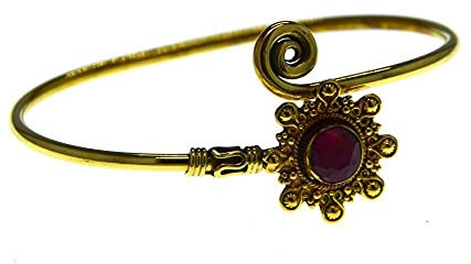 CHICNET Messing Armreif antik gold Rubin pink Kugeln Blume verstellbar Damen Tribal Schmuck Armspange