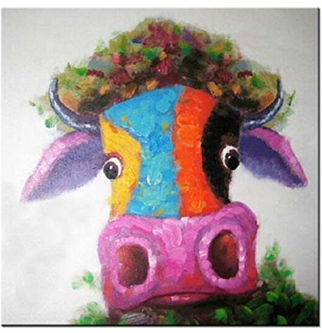 Fokenzary Hand bemalt Malerei Leinwand kleine Stier bunte Pop-Art-Wand-Dekor gerahmt bereit zum Aufhängen 32x32in