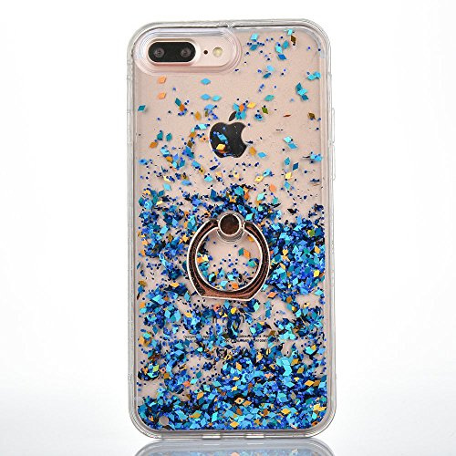 Mo-Beauty Kompatibel mit iPhone 8 Plus/iPhone 7 Plus Hülle + Panzerglas Schutzfolie, Glitzer Flüssig Treibsand Glitter Gradient Quicksand Weich TPU Bumper Silikon Schutzhülle (Blau)