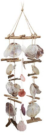 Relaxdays 2 teiliges Deko Set, Windspiel Treibholz mit Capiz-Muscheln, Muschel Mix mit Schnecken, großes Klangspiel, Stranddeko
