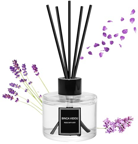 Binca Vidou Reed Diffuser, 120ml Lavender Scented Oil Set, Home Scented Diffuser, 8 Sticks, 50 Days Strong Aroma for Bedroom, Bathroom, Office