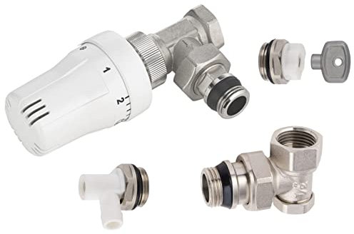 Kit Collegamento per Radiatore 1/2 | Valvola Termostatica a L + Detentore + Sfiato + Rubinetto Scarico | Installazione Completa | NOYON & THIEBAULT