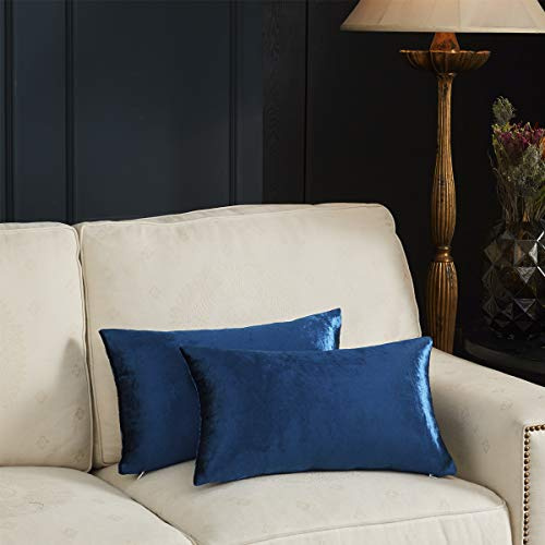 GIGIZAZA 2er Set Samt Kissenbezug Blau Dekokissen Lendenkissen Dekorative Kissenhülle Weich Sofakissen Zierkissen deko für Sofa Wohnzimmer Schlafzimmer 30x50 cm