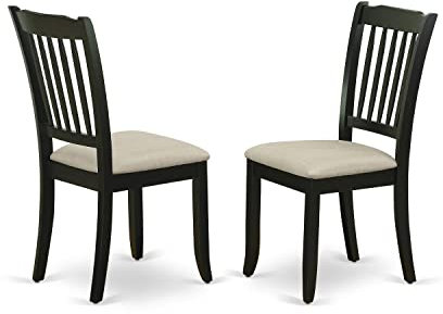 East West Furniture Danbury vertikale Lattenlehnensessel mit Leinenstoff, gepolsterte Sitzfläche in schwarzer Oberfläche
