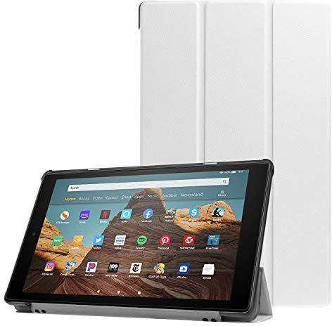 Shinyzone Slim Case for Amazon Fire HD 10 inch 2019/2017,Tri-Fold Stand Smart Case Cover with Auto Sleep/Wake Function,Premium PU Leather TPU Bumper Protective Case,White