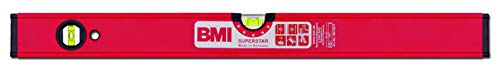 BMI Alu-Profil Wasserwaage Superstar (80 cm lang, Oberfläche pulverbeschichtet, kantenlose Horizontal-Libelle, hohe Messgenauigkeit 0,5 mm/m, mit Gummiendkappen) 696080P