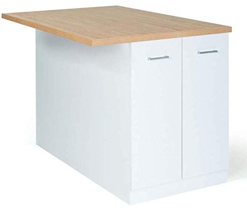 IDMarket - Ilot central IVO 120 cm blanco con encimera de haya