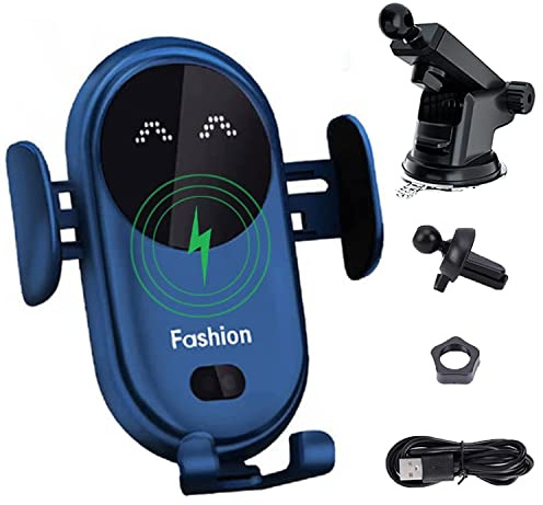 2022 Smart Wireless Auto-sensing Car Phone Holder Charger, Wireless Car Charger Mount, Auto-clamping Car Phone Holder, Smart Car Wireless Charger Phone Holder for All Phones (Blue)