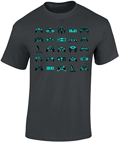 Baddery Zocker Tshirt Herren - Controller - Gamer Geschenke Männer - Gaming T-Shirt (Dark Grey 5XL)
