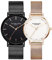 VICTORIA HYDE Analog Quarz Paaruhren für Damen und Herren Edelstahl Mesh Band Echtleder Uhrenarmband (Black-Rosegold)