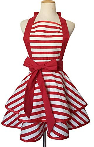 DNLKWGO Bequeme Baumwollschürze, Kittel, Küche, Kochen, Malerei, Lätzchen, niedliches Damenschürze, Kleid, Tw-Rot, Einheitsgröße