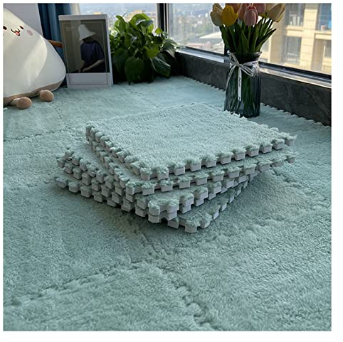 30 X 30 cm Große Ineinandergreifende Plüsch-Schaumstoffmatte, 6 Mm Dicke Schaumstoffmatte, Wohnzimmer-Schlafzimmer-Teppichfliesen, Teppichmatte, Weiche Puzzle-Spielmatte,Grün,20Pcs