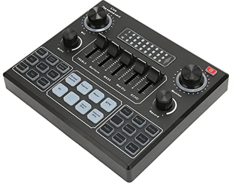Bewinner Voice Changer Soundkarte, Quad Sound Mixer Board mit 12 Soundeffekten, Live Soundkarte für DJ Mixer, Music Studio Recording, Kompatibel mit Handy, PC, Computer