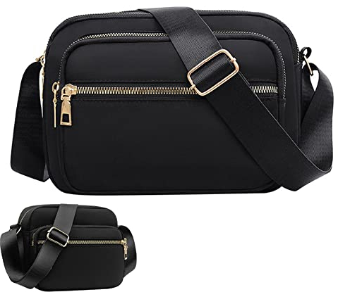 KEYRI Damen Handy Umhängetasche Damen Gürteltasche Crossbody Bag Damen Wasserdicht Bauchtasche Verstellbare Träger Brustbeutel Breiter Riemen Abendtasche zum Wandern Reisen Einkaufen (Schwarz)