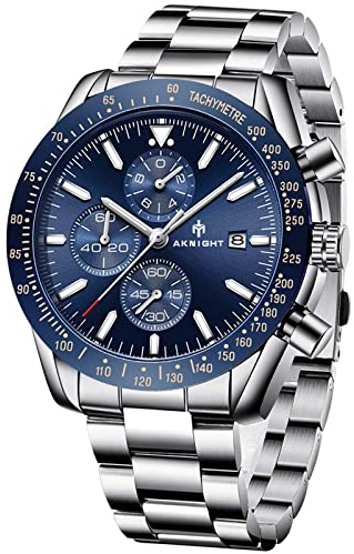 BENYAR Herren Uhr Chronograph Analogue Quartz Wasserdicht Business Blau Zifferblatt Armbanduhr mit Edelstahl Armband…