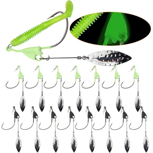 Ghanneey Gewichtete Angelhaken, Twistlock-Haken mit Spinnerklingen, für Meeresangeln, Barsch, Lachs, Salzwasser und Süßwasser, 15-teilig