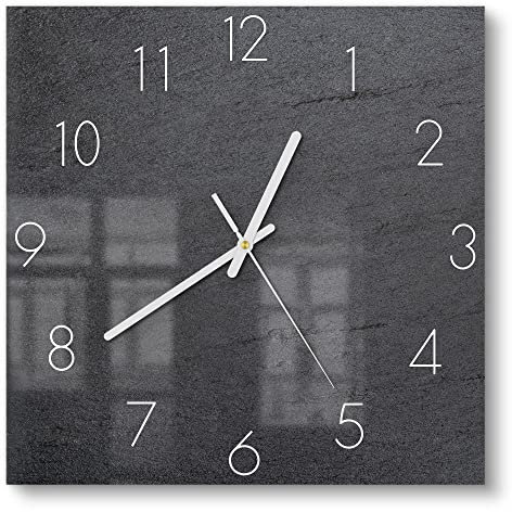 DEQORI Glasuhr | 30x30 cm | Motiv Schiefertafel Stein-Optik | ausgefallene leise Design Uhr aus Glas | Wanduhr für Wohnzimmer & Küche | Moderne Hingucker Uhr für die Wand