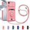 Aithne Cordon de Coque pour iPhone XR,Couvercle Coulissant de la Caméra+Support Annulaire à 360 Degrés,Fentes pour Cartes Lanyard Silicone Case -Pink