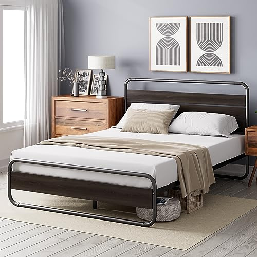 Zinus Soren Lit 180 x 200 cm - 31 cm de hauter - Lit Super King - Cadre de lit en métal et Bois avec tête et Pied de lit - Noir