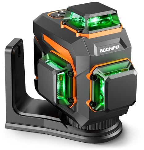GOCHIFIX Livella Laser Verde Autolivellante 3x360 a 12 Linee con Tubo Laser Sharp 520 Batteria Ricaricabile da 5,2 Ah Modalità a Impulsi Ideale per Costruzioni e Livellamenti di Precisione