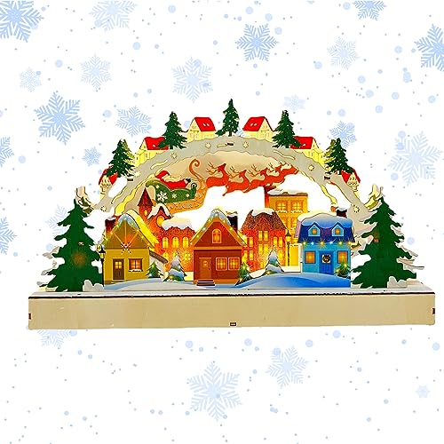 Luci di Natale Scene Festive in Legno Luci per Ponti di Natalizio Villaggio di Natale Luci LED Nelle Casette Lampada LED Decorazione Natalizia Scena di Neve Invernale di Strada Illuminata per Finestre